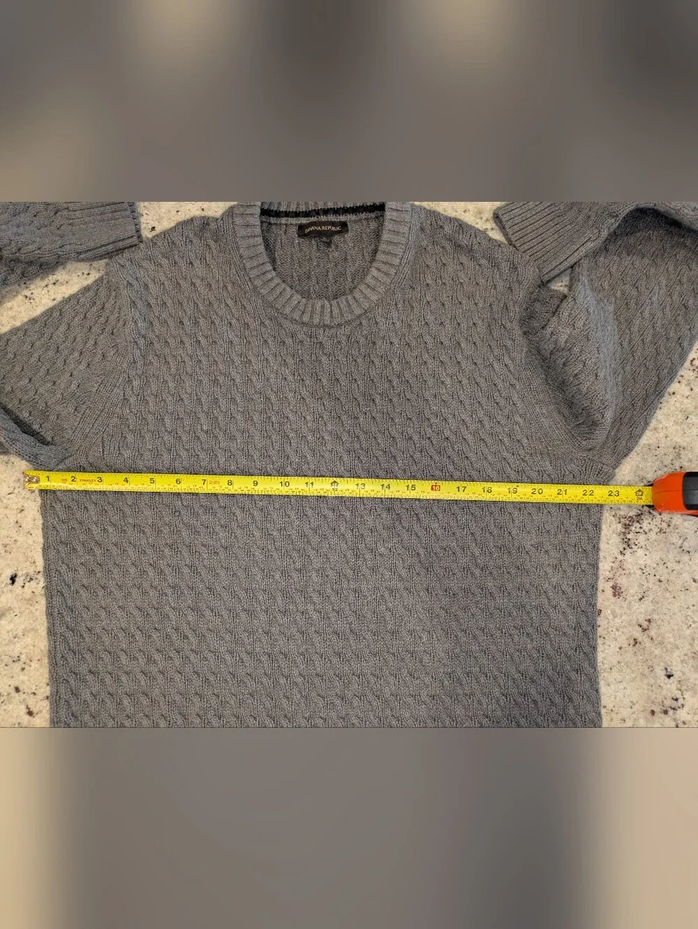 Banana Republic 100% Cotton Cable Knit Crewneck Sweater Gray Men's L